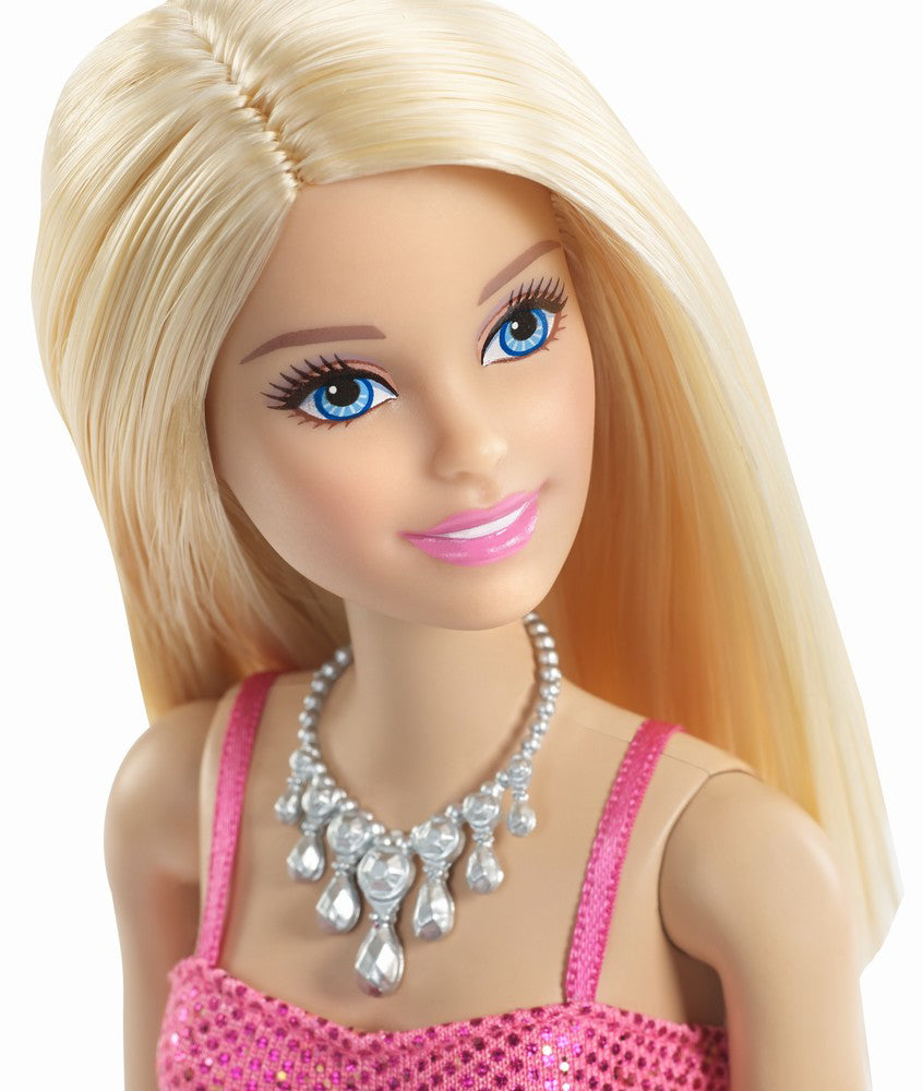 PAPUSA BARBIE TINUTE STRALUCITOARE BLONDA CU ROCHITA ROZ