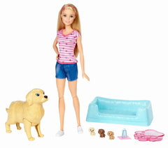 PAPUSA BARBIE BLONDA CU CATELUSA SI PUII EI