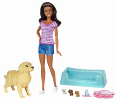 PAPUSA BARBIE BRUNETA CU CATELUSA SI PUII EI