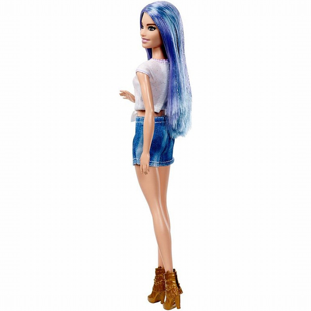 PAPUSA BARBIE FASHIONISTA CU PAR STRALUCITOR MOV