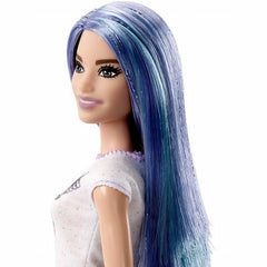 PAPUSA BARBIE FASHIONISTA CU PAR STRALUCITOR MOV