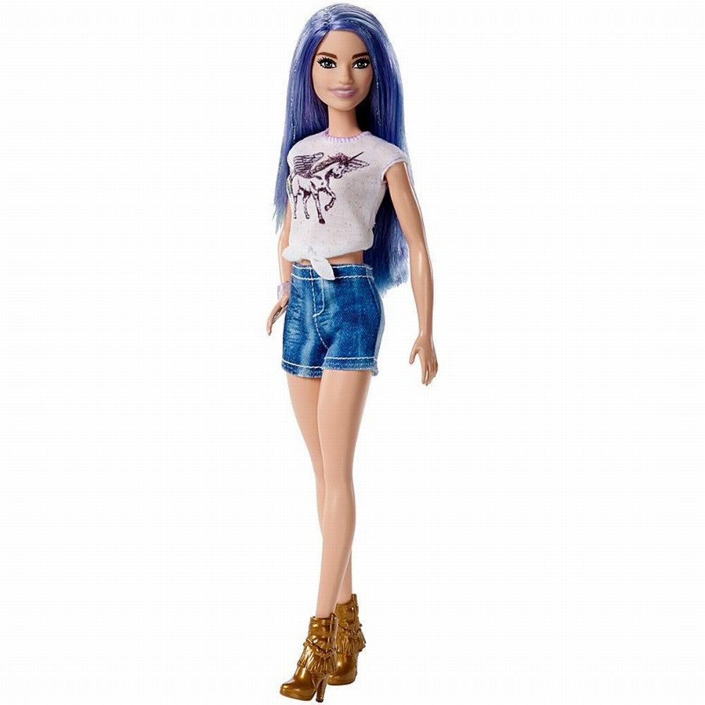 PAPUSA BARBIE FASHIONISTA CU PAR STRALUCITOR MOV
