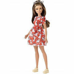 PAPUSA BARBIE FASHIONISTA CU ROCHITA CU IMPRIMEURI