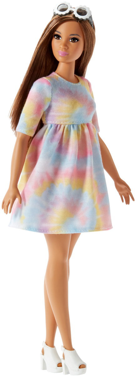 PAPUSA BARBIE FASHIONISTA CU ROCHITA MULTICOLORA SI OCHELARI DE SOARE