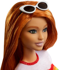 PAPUSA BARBIE FASHIONISTA CU FUSTITA SI TRICOU CURCUBEU