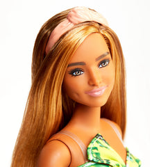 PAPUSA BARBIE FASHIONISTA BLONDA CU ROCHITA VERDE INFLORATA