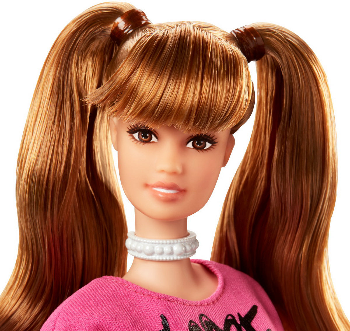 PAPUSA BARBIE FASHIONISTA CU CODITE SI PULOVER ROSU
