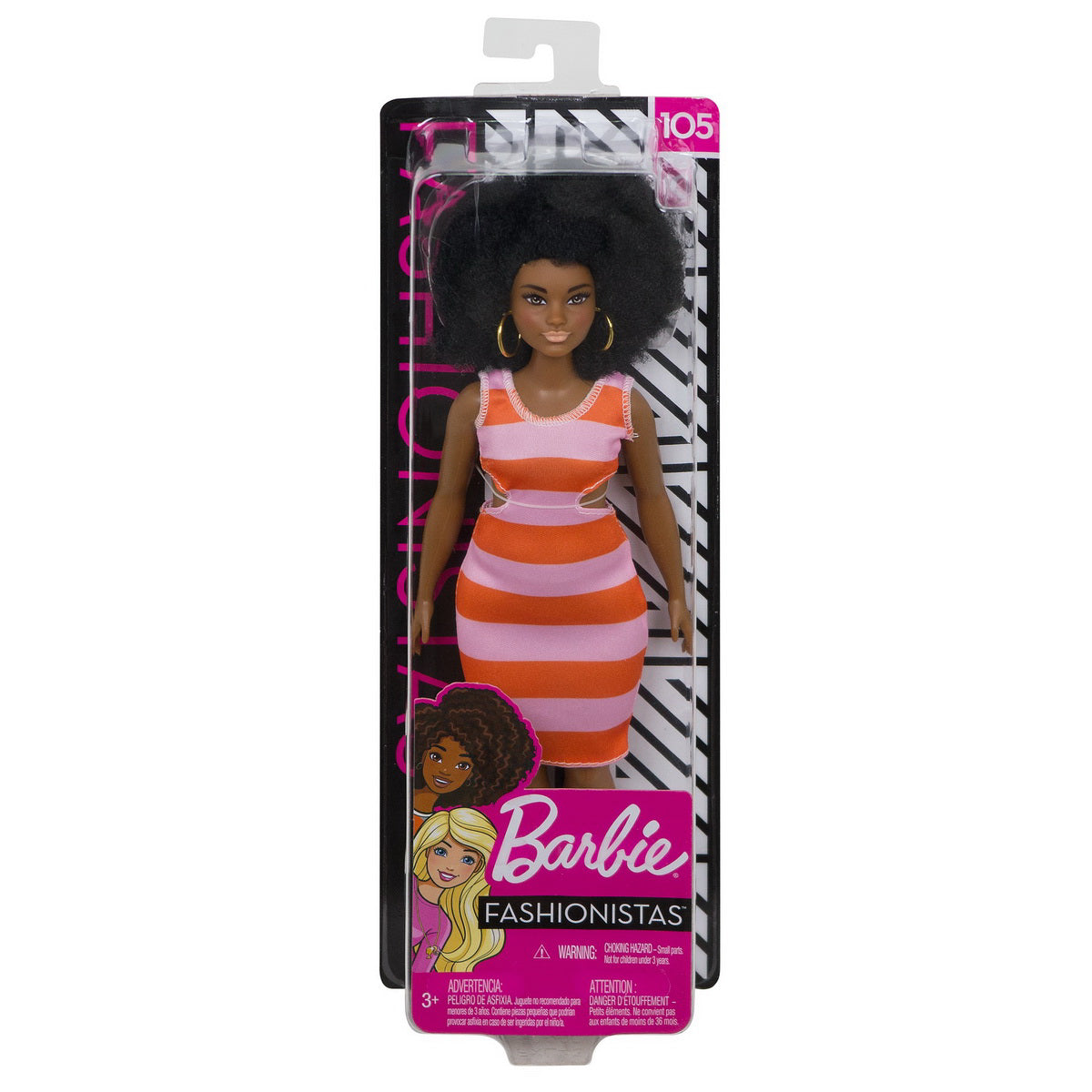 PAPUSA BARBIE FASHIONISTA AFROAMERICANA CU PARUL CRET