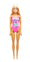 PAPUSA BARBIE BLONDA CU COSTUM DE BAIE INFLORAT