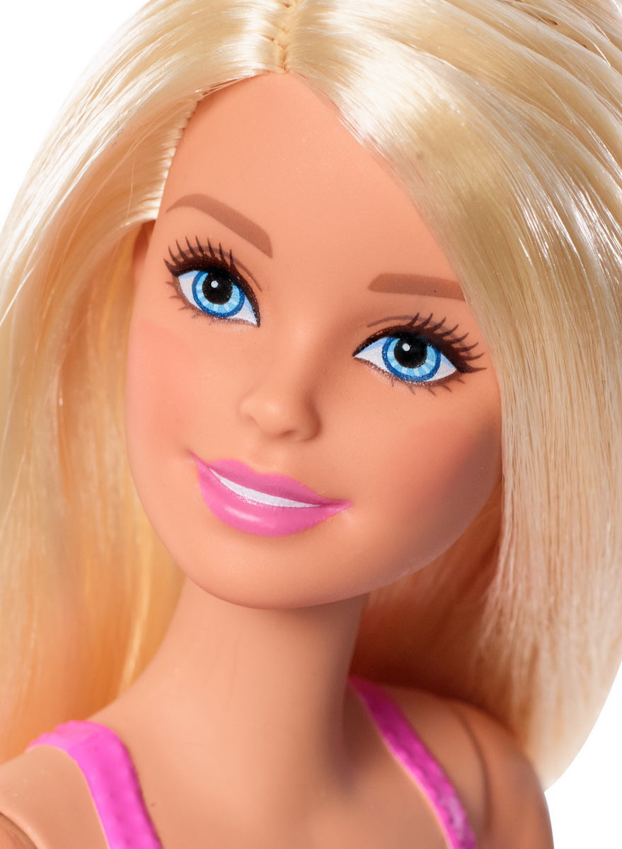 PAPUSA BARBIE BLONDA CU COSTUM DE BAIE INFLORAT