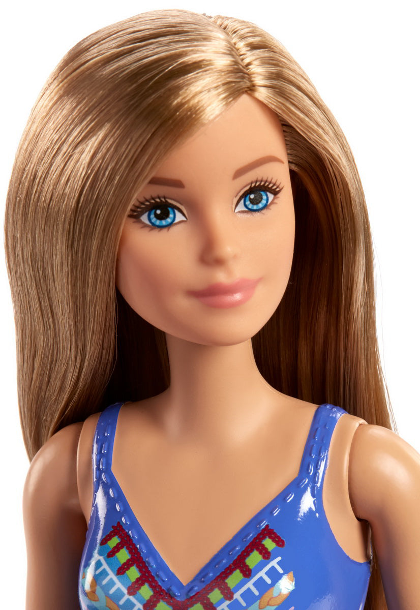 PAPUSA BARBIE BLONDA CU COSTUM DE BAIE CU MODEL MULTICOLOR