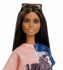 PAPUSA BARBIE FASHIONISTA BRUNETA CU PAR LUNG
