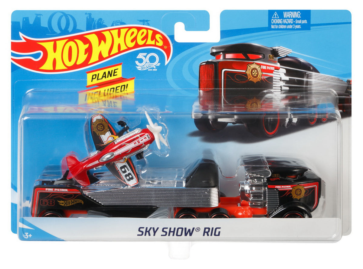 SET CAMION SI MASINA SPORT HOT WHEELS SKY SHOW RIG