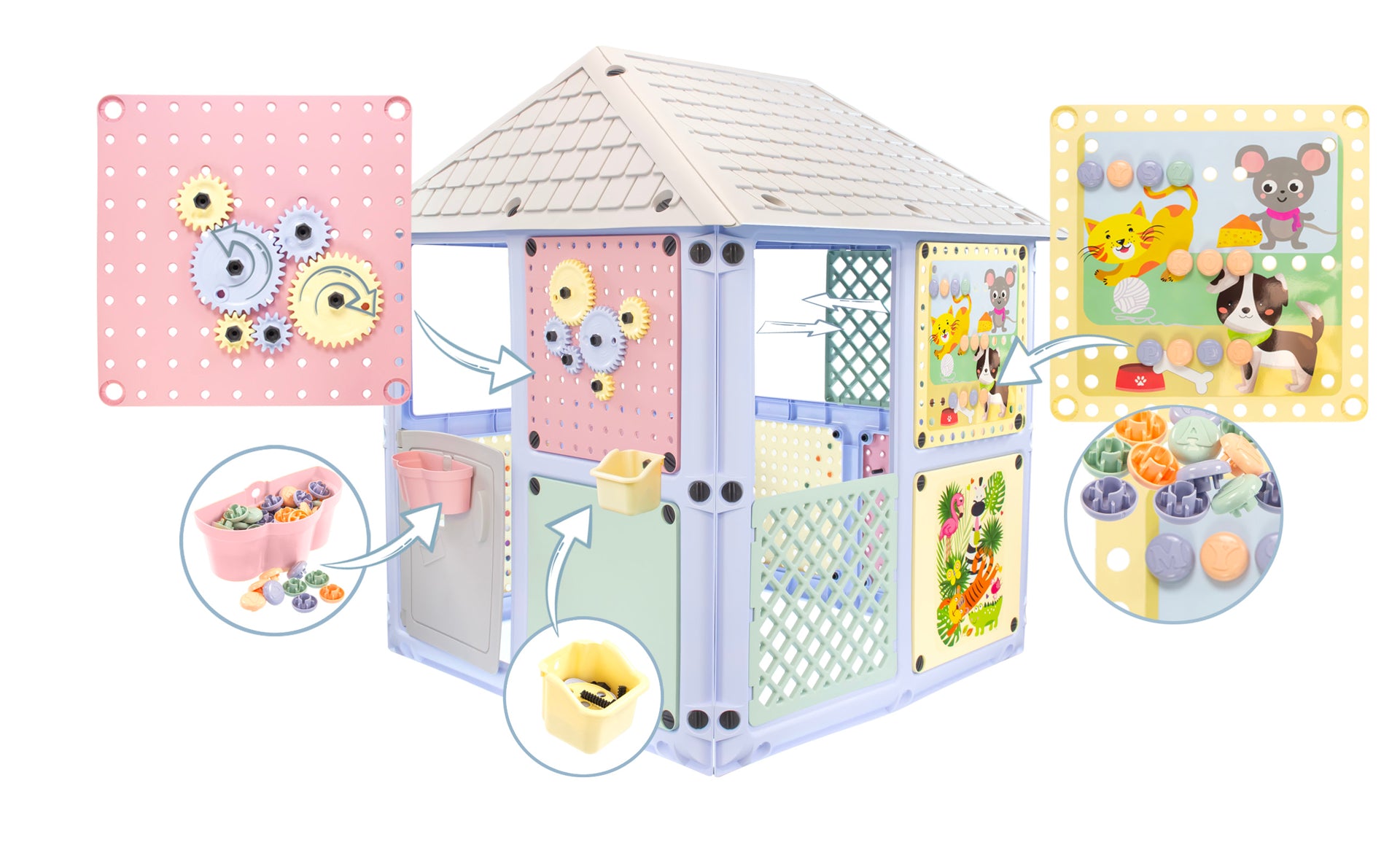 Casuta de joaca Mochtoys Smart House culori pastel, 115 x 106 x 128 cm, 12795