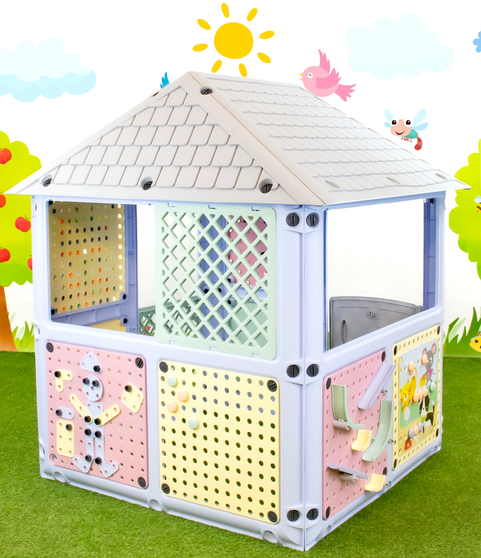 Casuta de joaca Mochtoys Smart House culori pastel, 115 x 106 x 128 cm, 12795