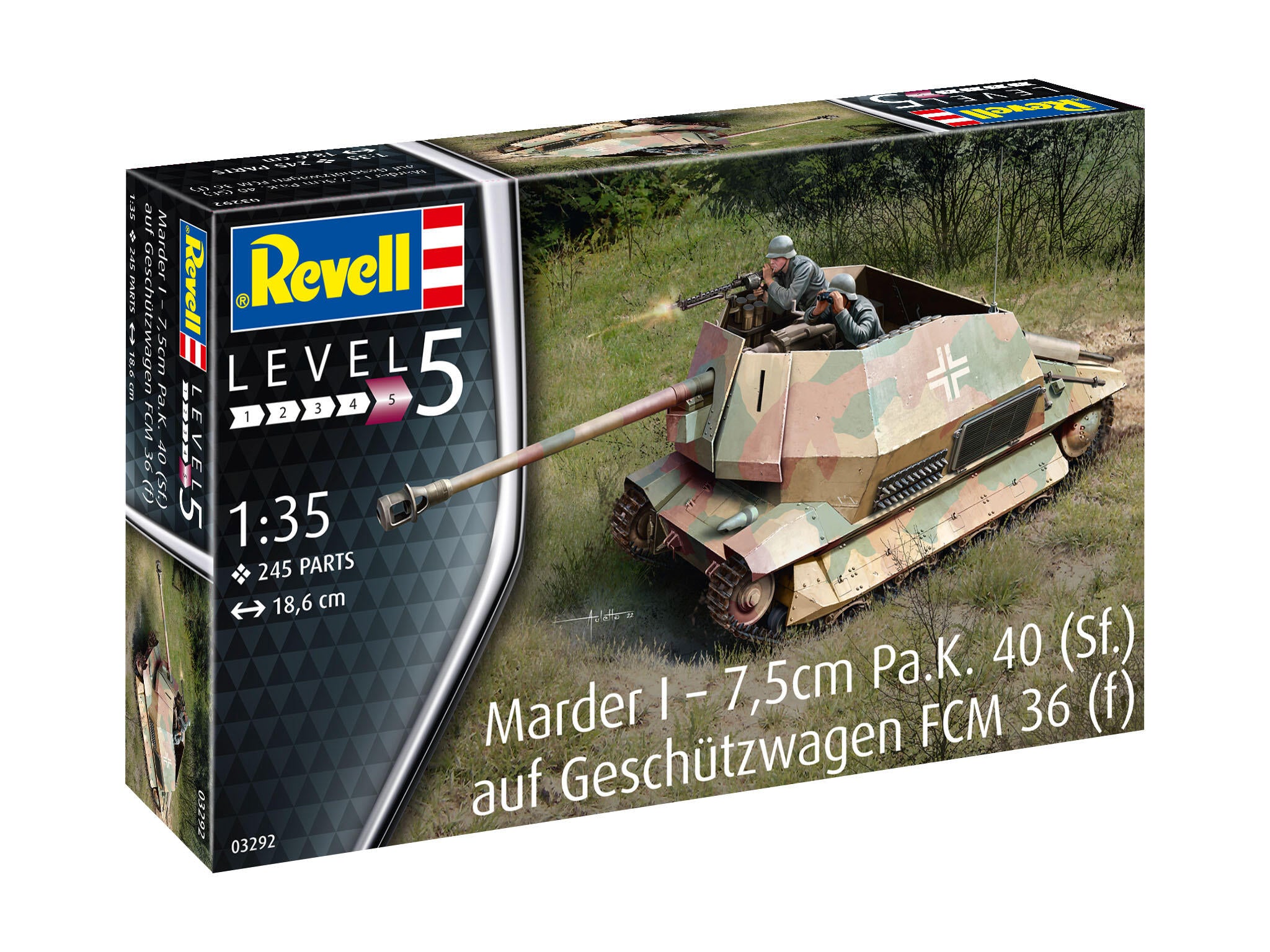 Set Macheta Revell Vehicul Militar Marder Tun 7.5 Cm P.A.K. 40 (Sf.) Pe Fcm 36(F) Scara Rev03292