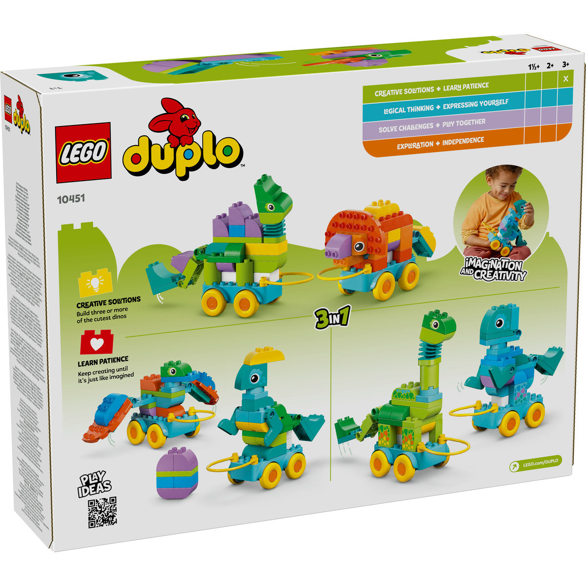 LEGO® DUPLO® - Dinozauri pe roti 3 in 1 10451, 108 piese