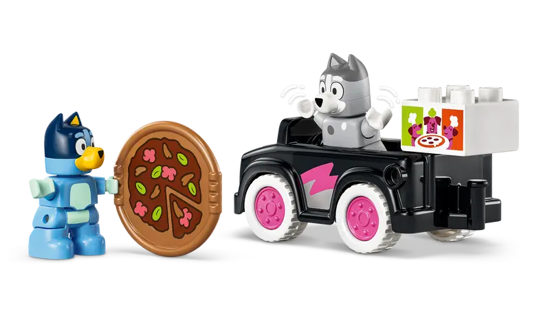 Set de constructie LEGO® DUPLO® Bluey Muffin si Blue, fetele care aduc pizza 10469, Jucarii pentru Copii de 2+ ani, Jucarii pentru Fete si Baieti, Jocuri Educative