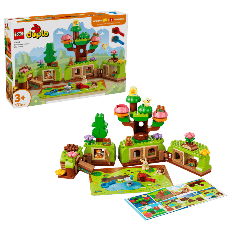 Set de constructie LEGO® DUPLO® Padurea descoperirilor cu animale salbatice 10480, Jucarii pentru Copii de 3+ ani, Jucarii pentru Baieti si Fete, Jocuri Educative