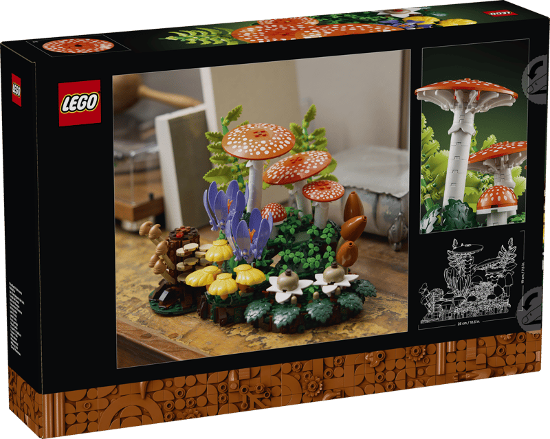 Set de constructie pentru adulti LEGO® Botanicals Ciuperci de padure 11505, Plante Artificiale, Decoratiuni pentru Living, Idee de Cadou pentru Femei si Barbati, 806 piese