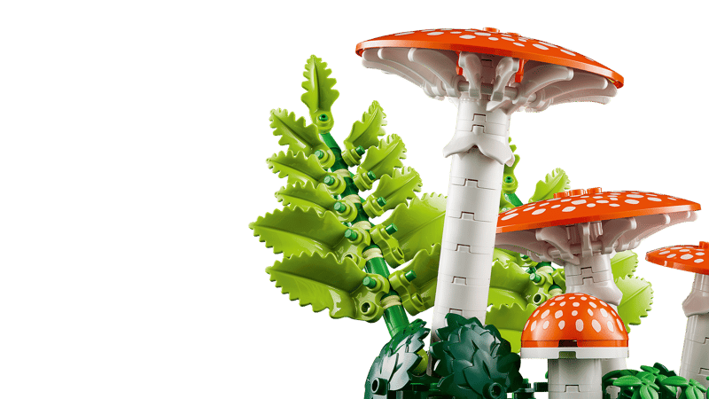 Set de constructie pentru adulti LEGO® Botanicals Ciuperci de padure 11505, Plante Artificiale, Decoratiuni pentru Living, Idee de Cadou pentru Femei si Barbati, 806 piese