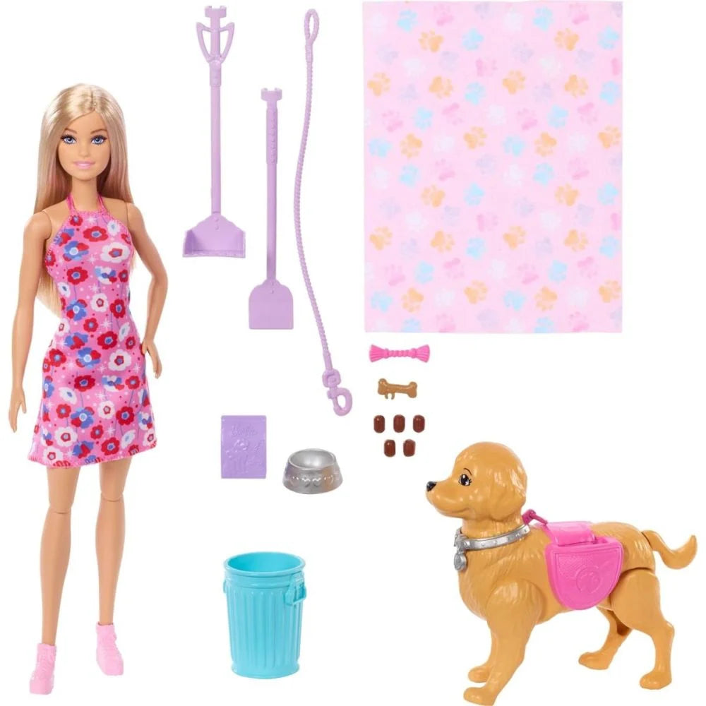 Mattel Papusa cu catelus si accesorii, Barbie Malibu, Family&Friends