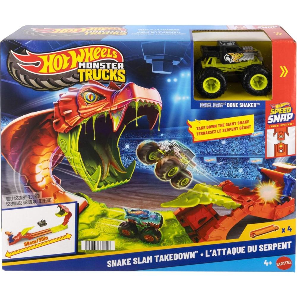 Set de joaca cu masinuta, Hot Wheels, Monster Trucks, Snake Slam Takedown