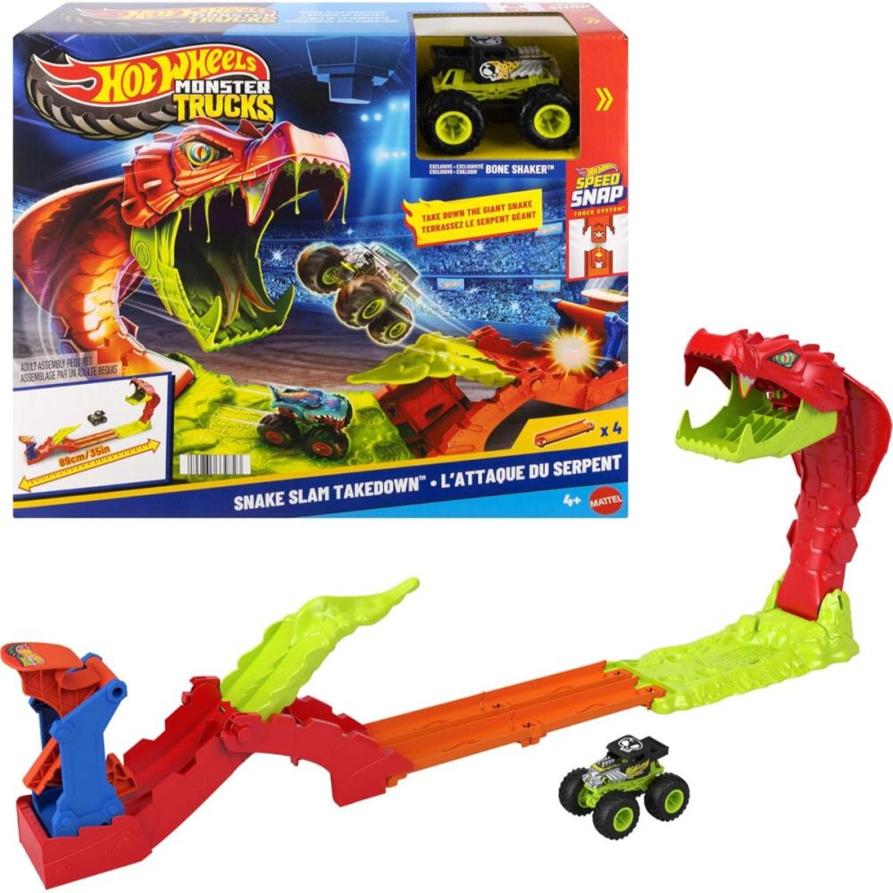 Set de joaca cu masinuta, Hot Wheels, Monster Trucks, Snake Slam Takedown