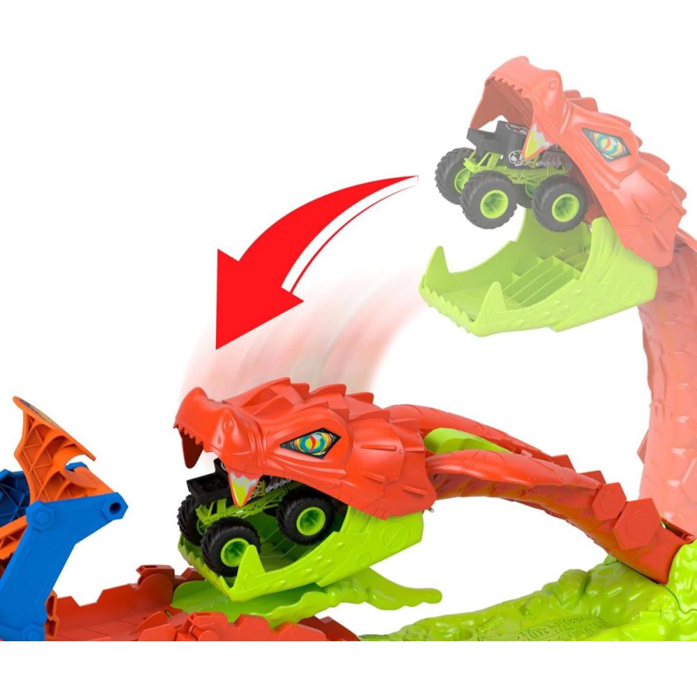 Set de joaca cu masinuta, Hot Wheels, Monster Trucks, Snake Slam Takedown