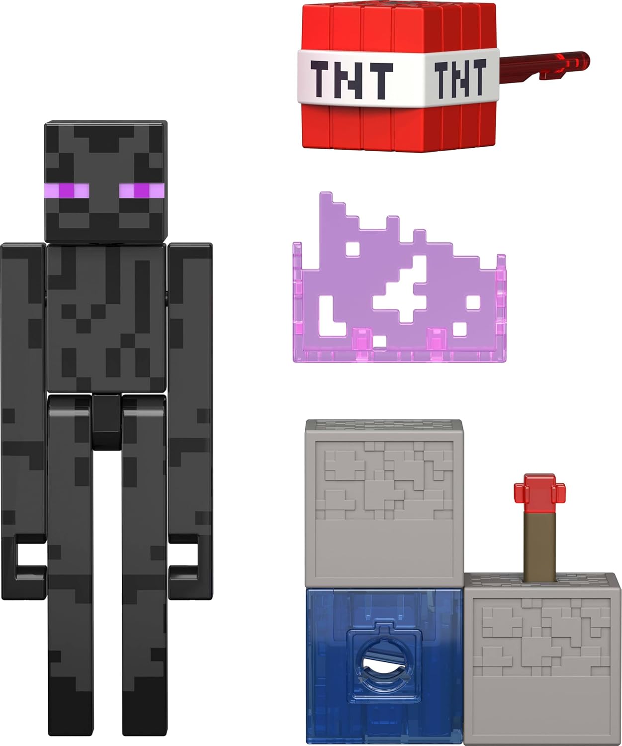 Figurină Enderman 8cm, Mattel, set cu piesă Build A Portal, articulații mobile, multicolor