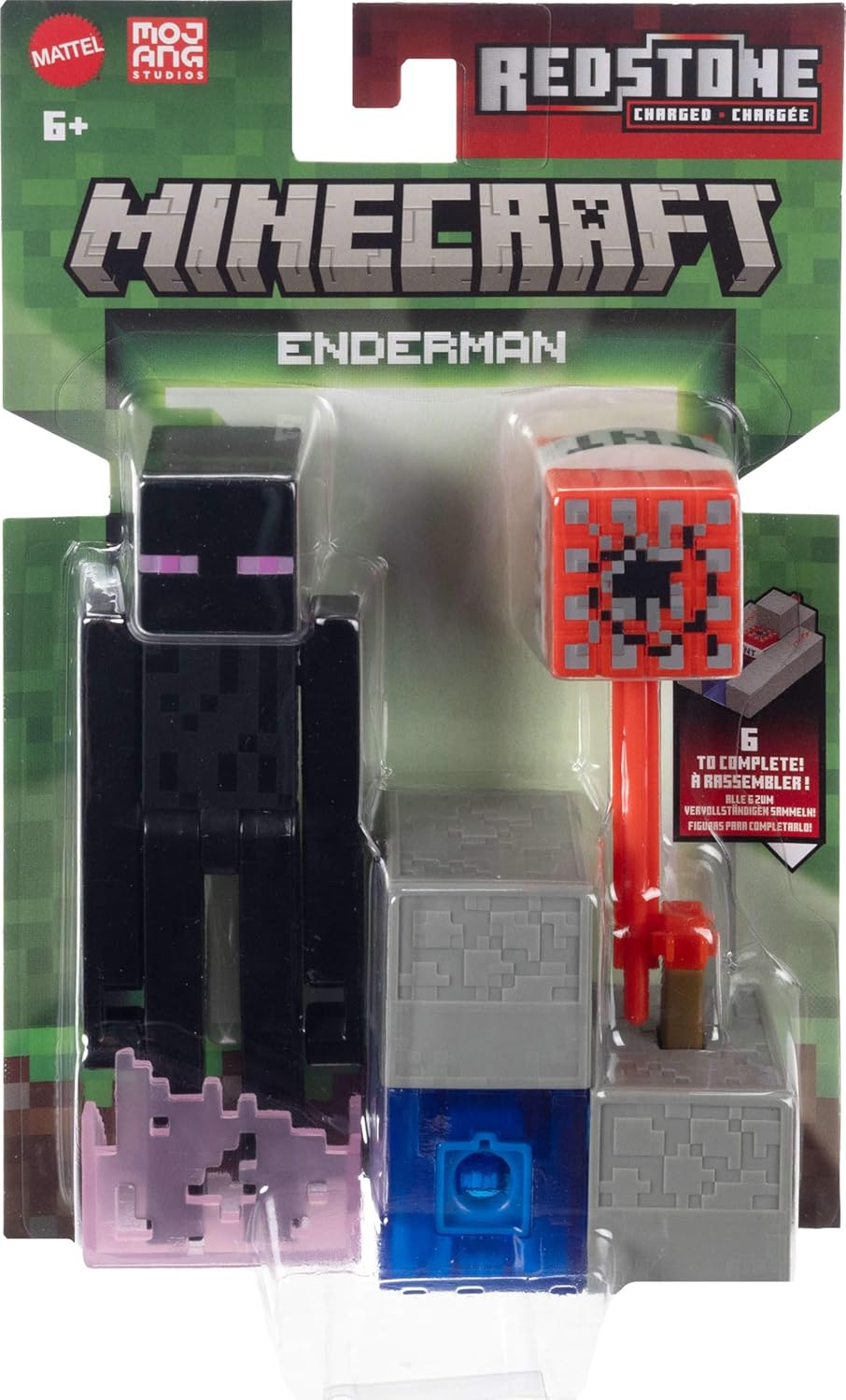 Figurină Enderman 8cm, Mattel, set cu piesă Build A Portal, articulații mobile, multicolor