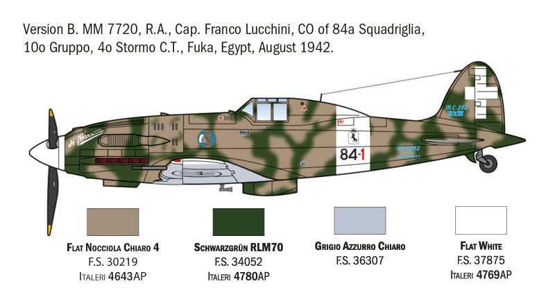 MACHETA  ITALERI AVION MC.202 FOLGORE ACES SCARA 1:72 IT1481S
