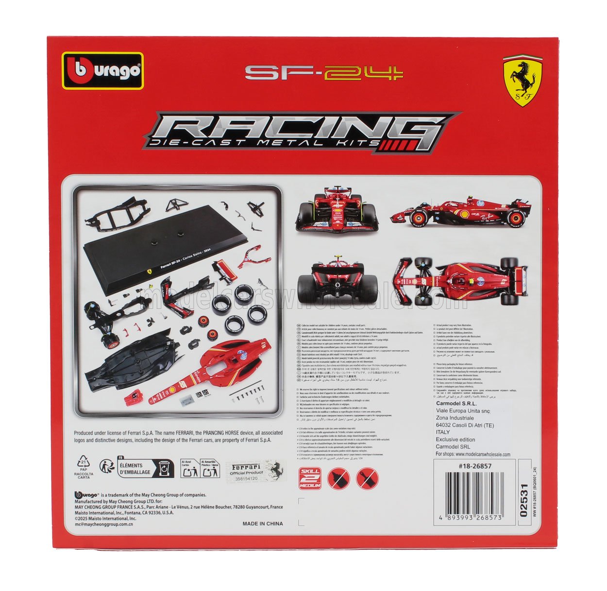 Macheta Bburago 1:24 Kit Model Formula Ferrari - Sf24 Monaco GP #55 Carlos Sainz Bb26857