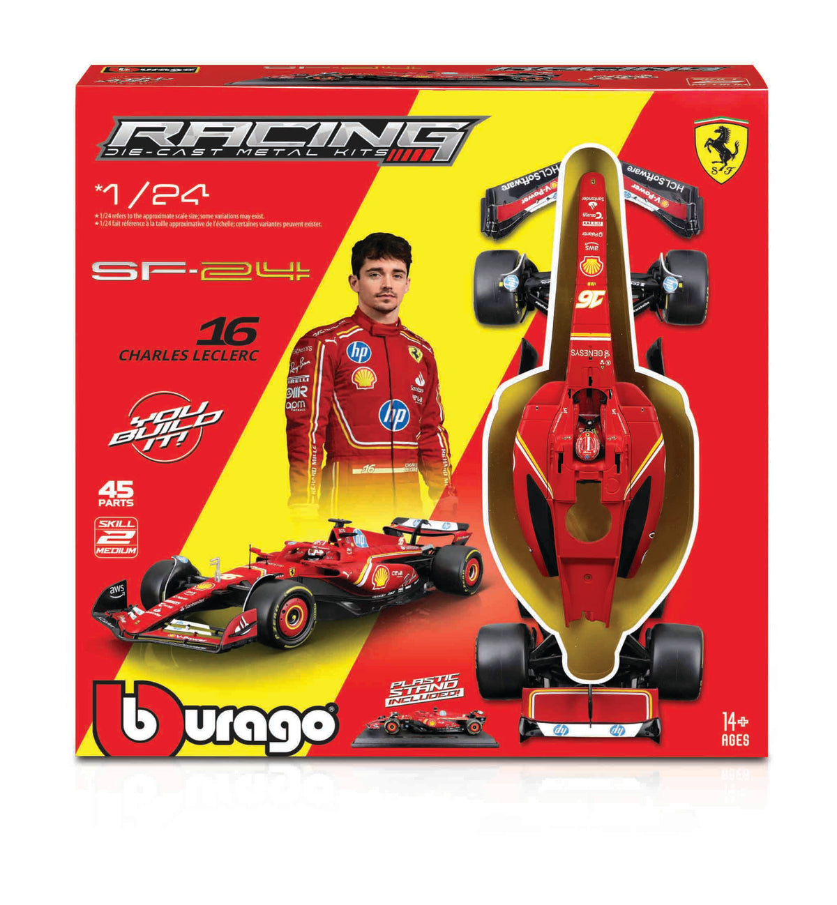Macheta Bburago 1:24 Kit Model Formula Ferrari-Cu Casca & Fara Suport #16 Charles Leclerc Bb26858