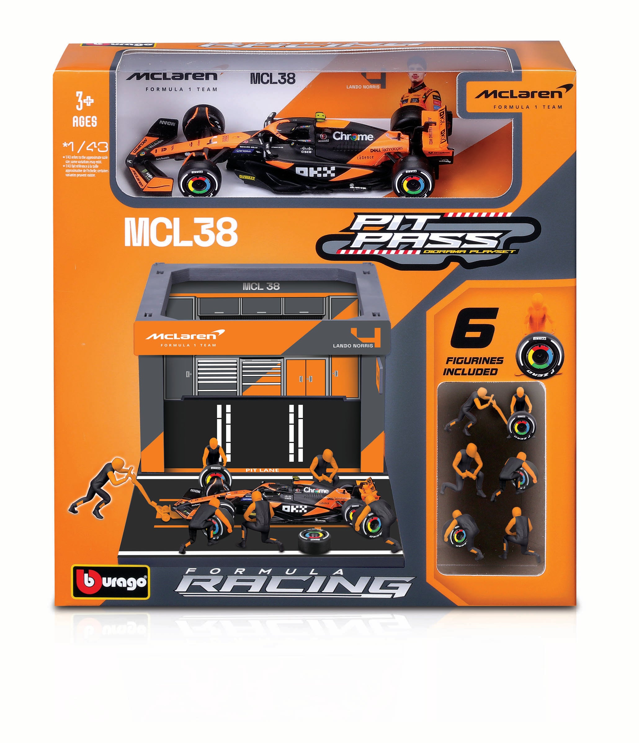 Macheta Bburago 1:43 Formula Pit Pass – McLaren F1 MCL38 #4 Lando Norris Bb38451/4