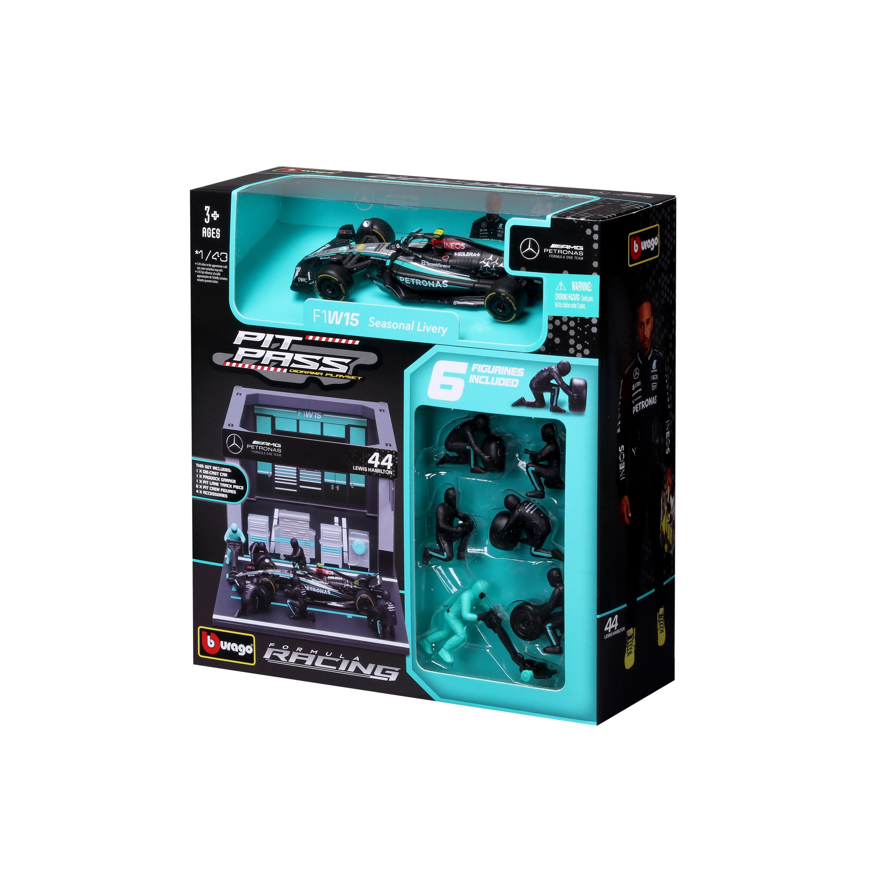 Macheta Bburago 1:43 Formula Pit Pass-Mercedes Amg Petr. W15 Team #44 Lewis Hamilton Bb38452/44