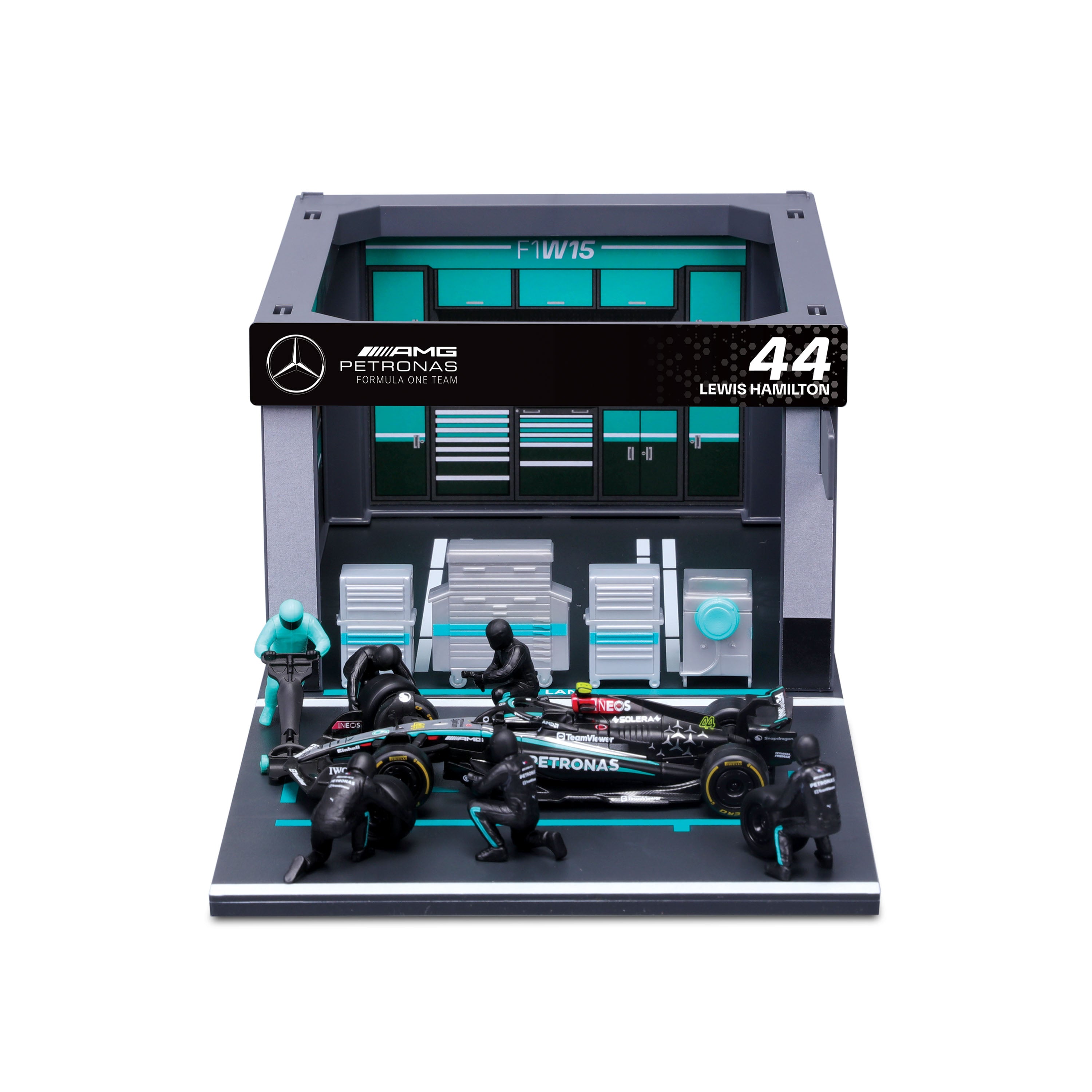 Macheta Bburago 1:43 Formula Pit Pass-Mercedes Amg Petr. W15 Team #44 Lewis Hamilton Bb38452/44
