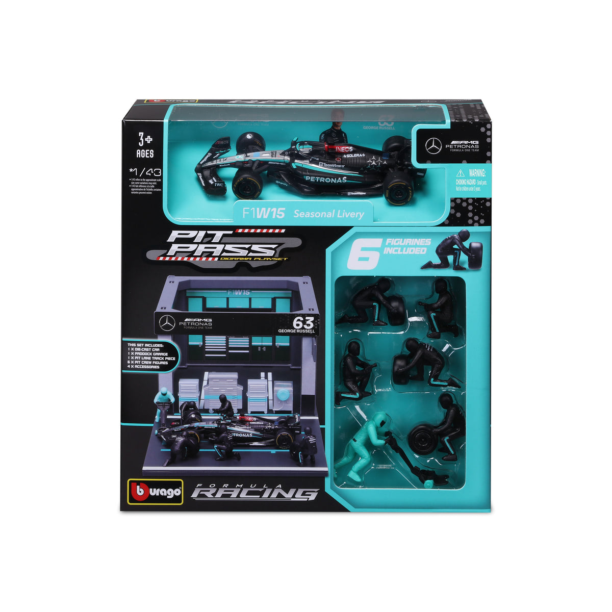 Macheta Bburago 1:43 Formula Pit Pass – Mercedes AMG Petronas W15 Team #63 George Russell Bb38452/63