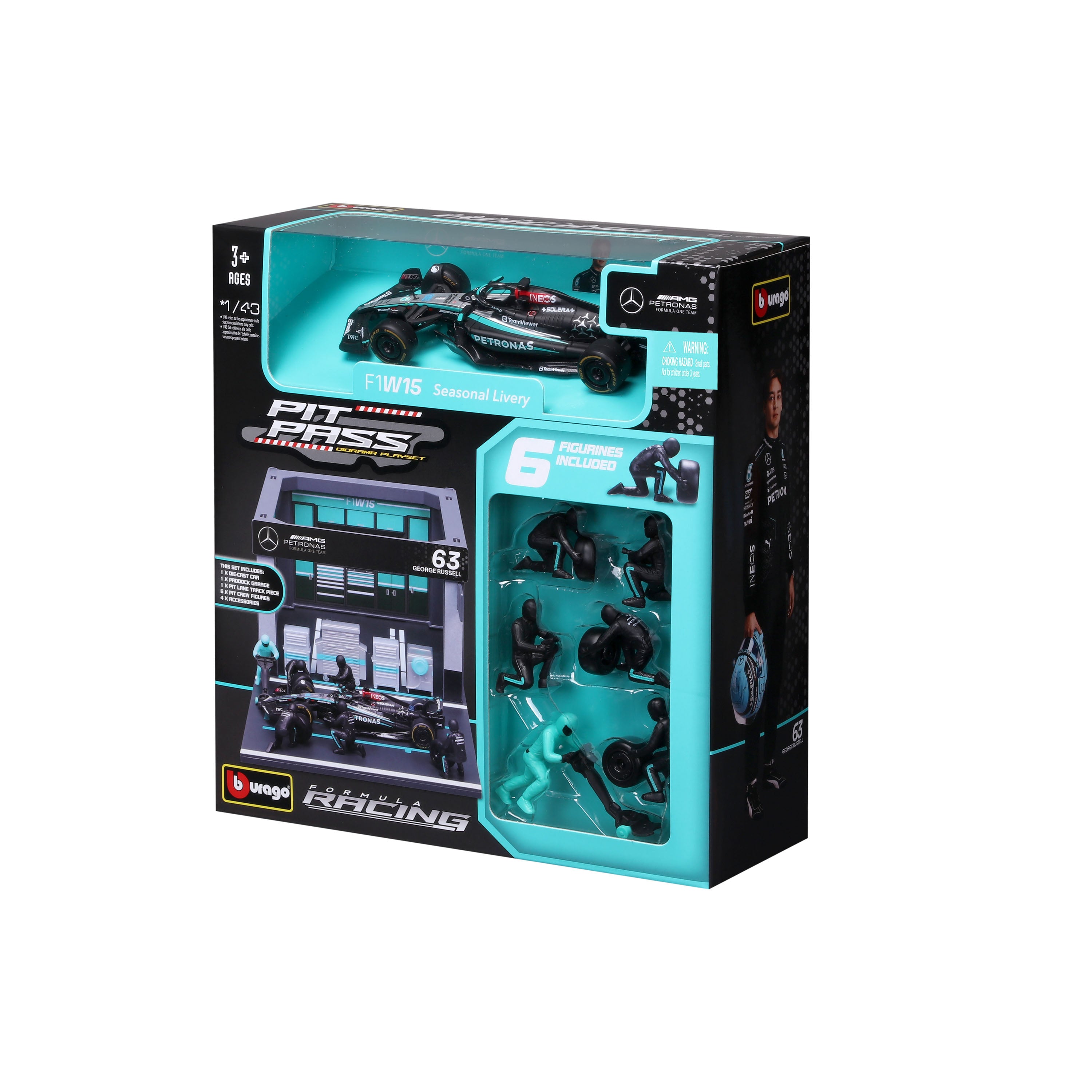 Macheta Bburago 1:43 Formula Pit Pass – Mercedes AMG Petronas W15 Team #63 George Russell Bb38452/63