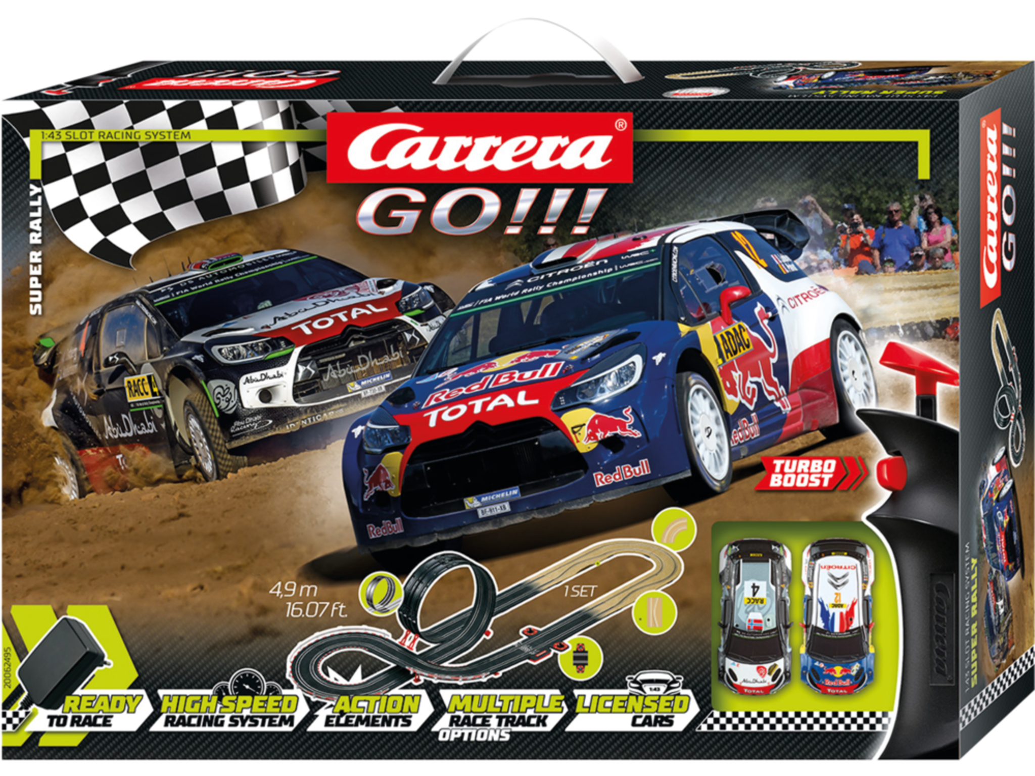 Carrera GO!!! Super Rally - Circuit de curse Rally 4,9 m cu Citroën DS3 WRC | Scara 1:43 | 6+ ani