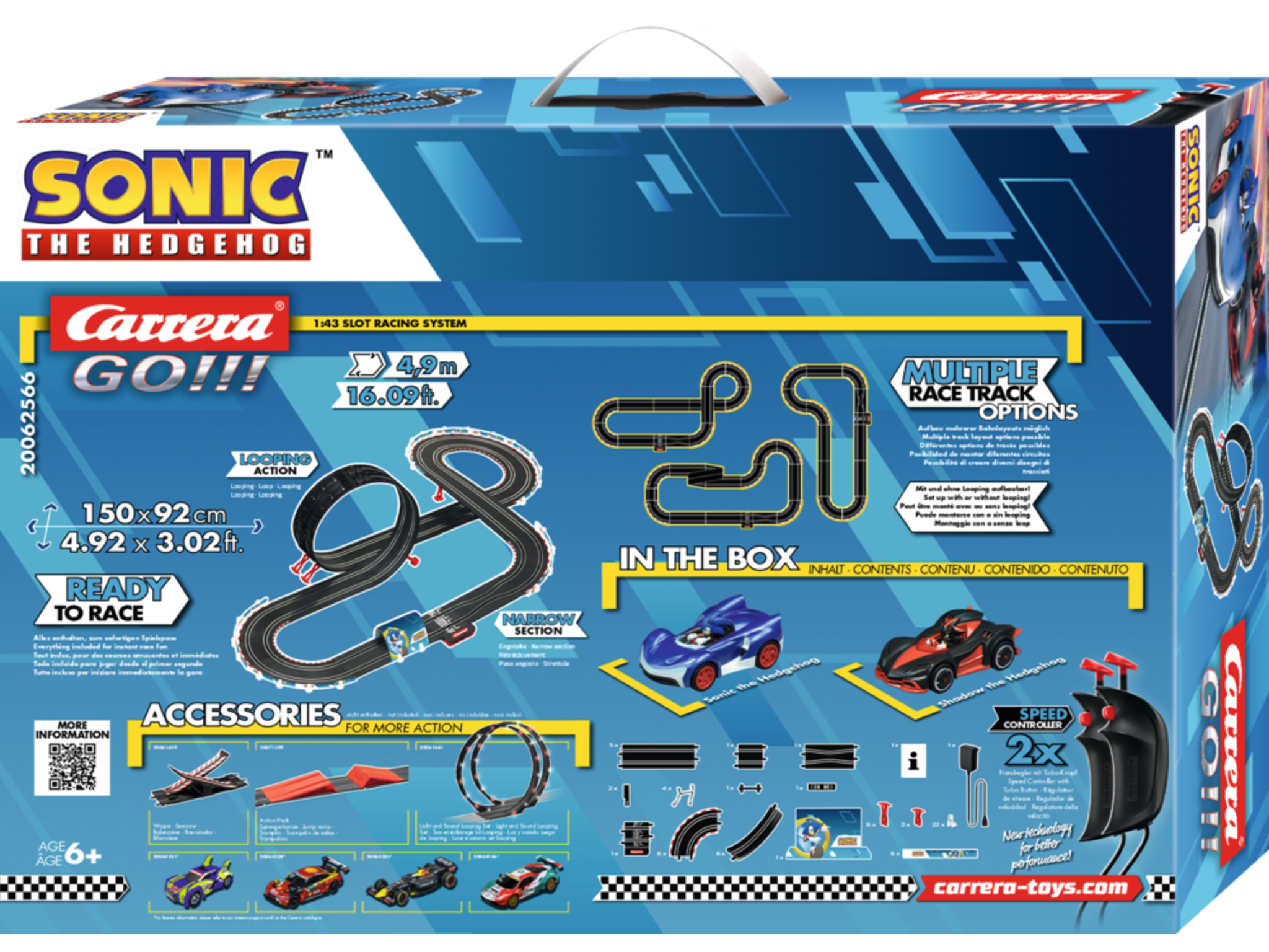 Carrera GO!!! Sonic the Hedgehog - Circuit de curse 4,9 m cu Sonic și Shadow | Scara 1:43 | 6+ ani