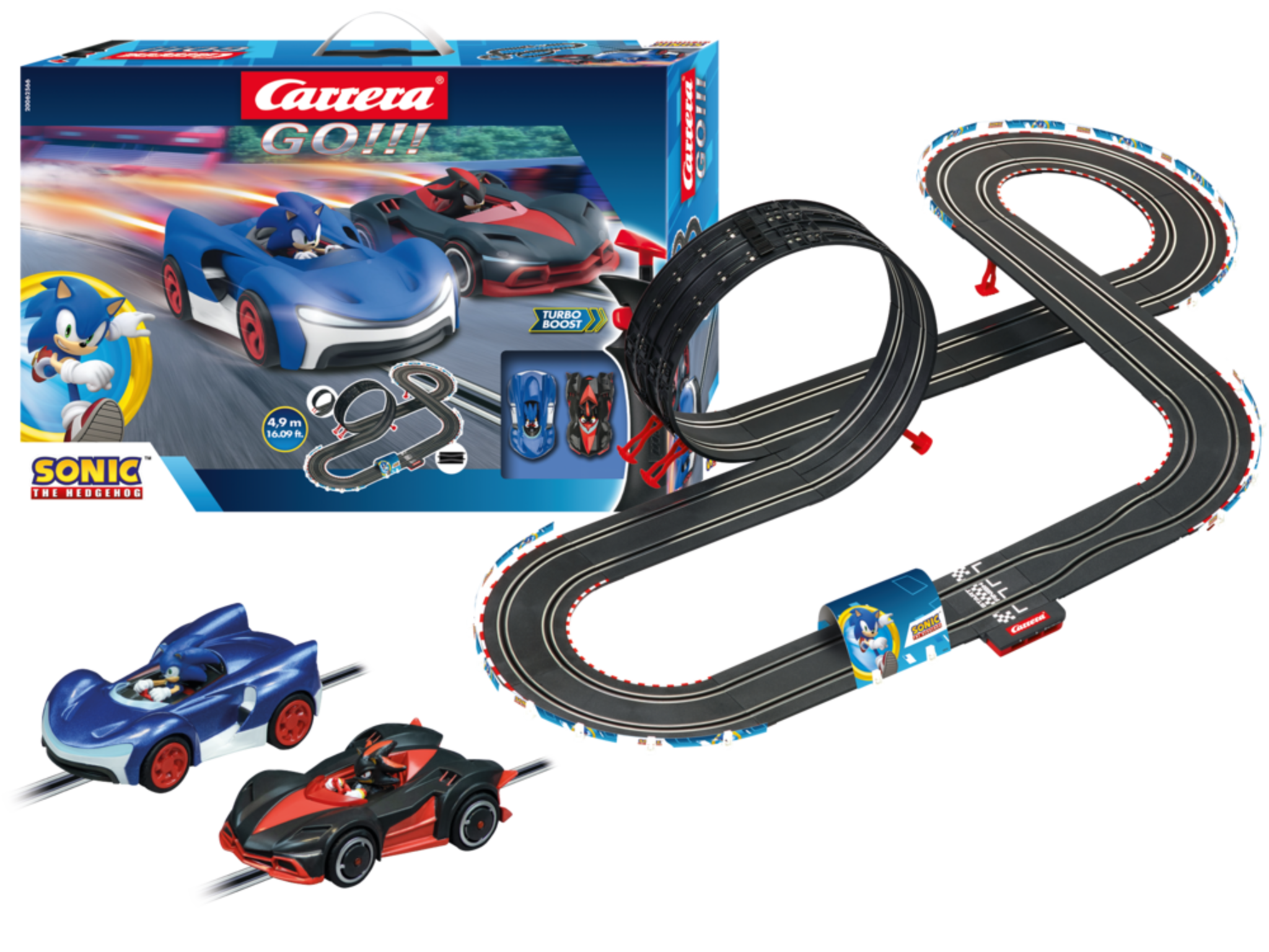 Carrera GO!!! Sonic the Hedgehog - Circuit de curse 4,9 m cu Sonic și Shadow | Scara 1:43 | 6+ ani