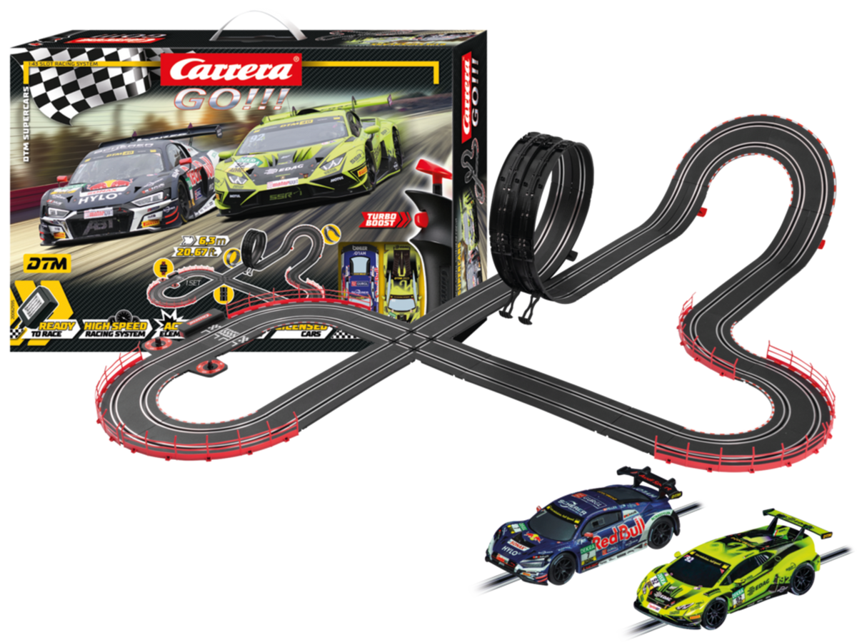Carrera GO!!! DTM - Circuit de curse 6,3 m cu Audi R8 LMS GT3 și Lamborghini Huracán GT3 | Scara 1:43 | 6+ ani