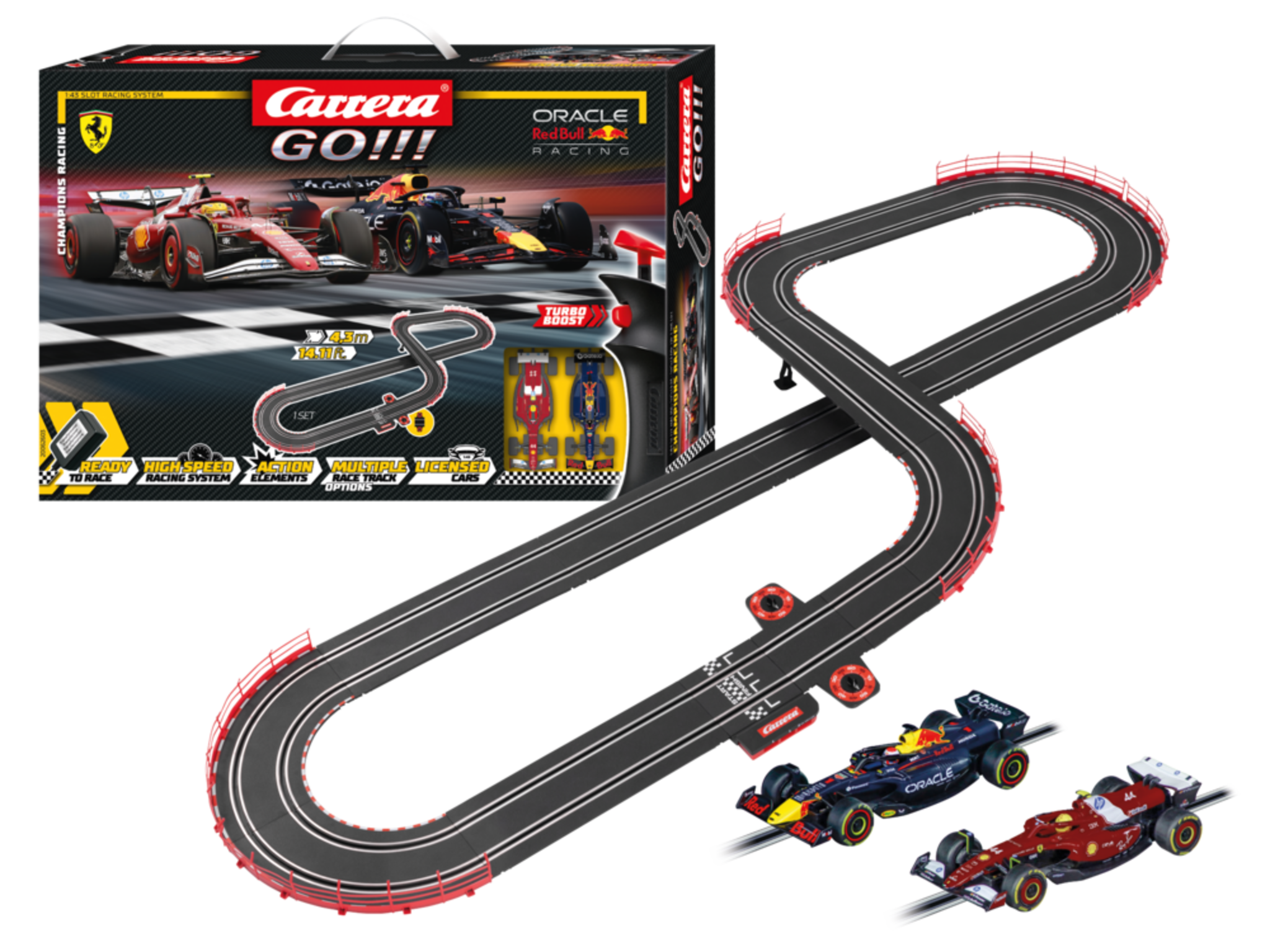 Carrera GO!!! Formula 1 - Circuit de curse 4,3 m cu Max Verstappen și Lewis Hamilton | Scara 1:43 | 6+ ani