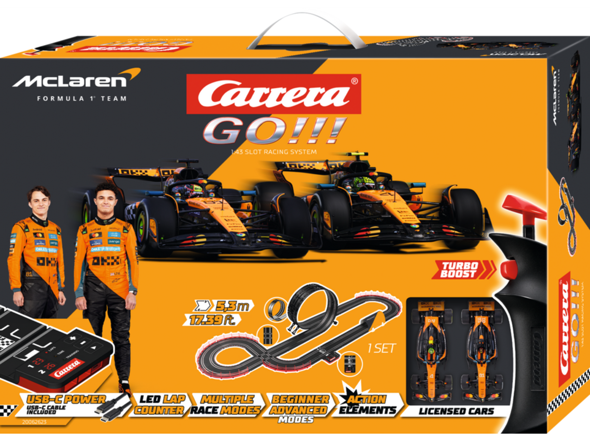 Carrera GO!!! McLaren Racing - Circuit Formula 1 5,3 m cu Lando Norris și Oscar Piastri | Scara 1:43 | 6+ ani