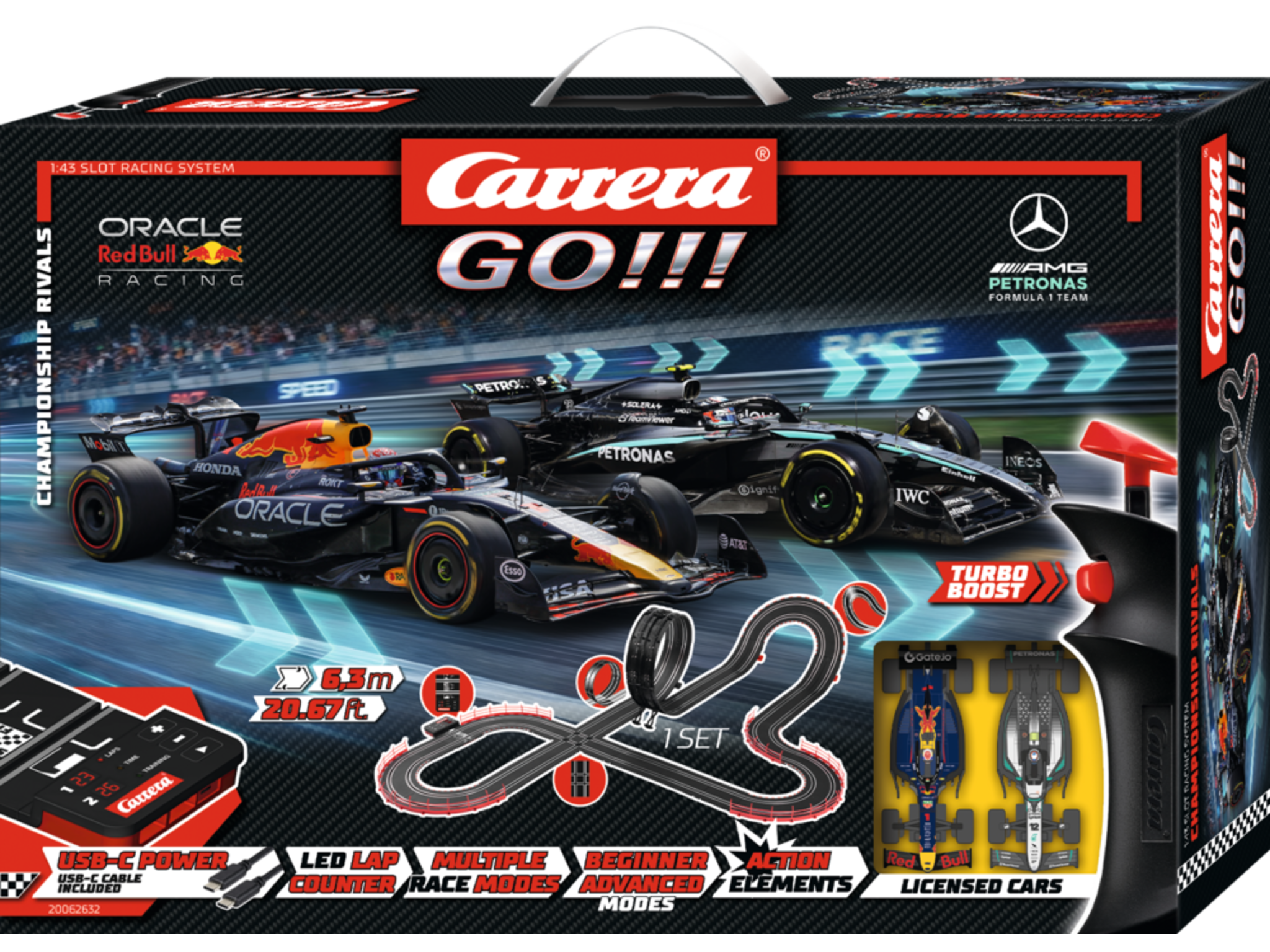 Carrera GO!!! Formula 1 - Circuit de curse 6,3 m cu Max Verstappen și Lando Norris | Scara 1:43 | 6+ ani