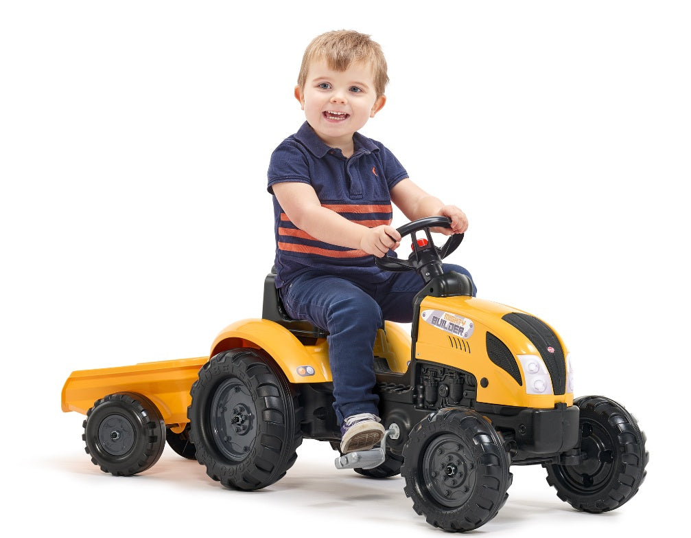 Tractor Falk cu pedale și remorcă, galben FK2055L Mighty Builder