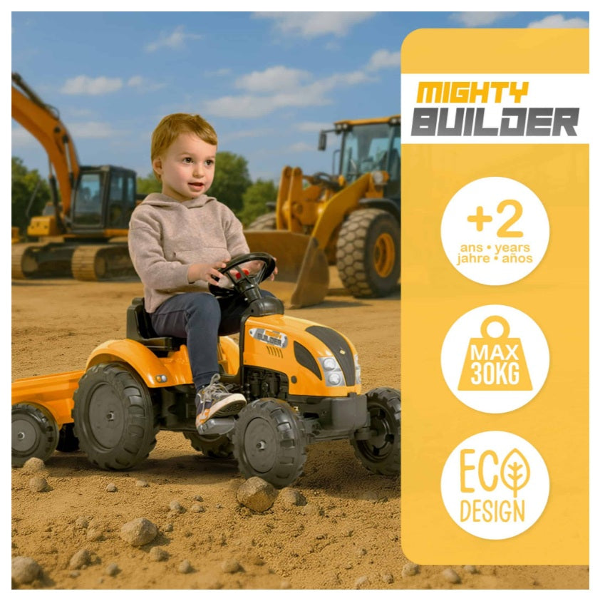 Tractor Falk cu pedale și remorcă, galben FK2055L Mighty Builder