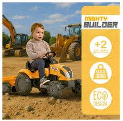 Tractor Falk cu pedale și remorcă, galben FK2055L Mighty Builder