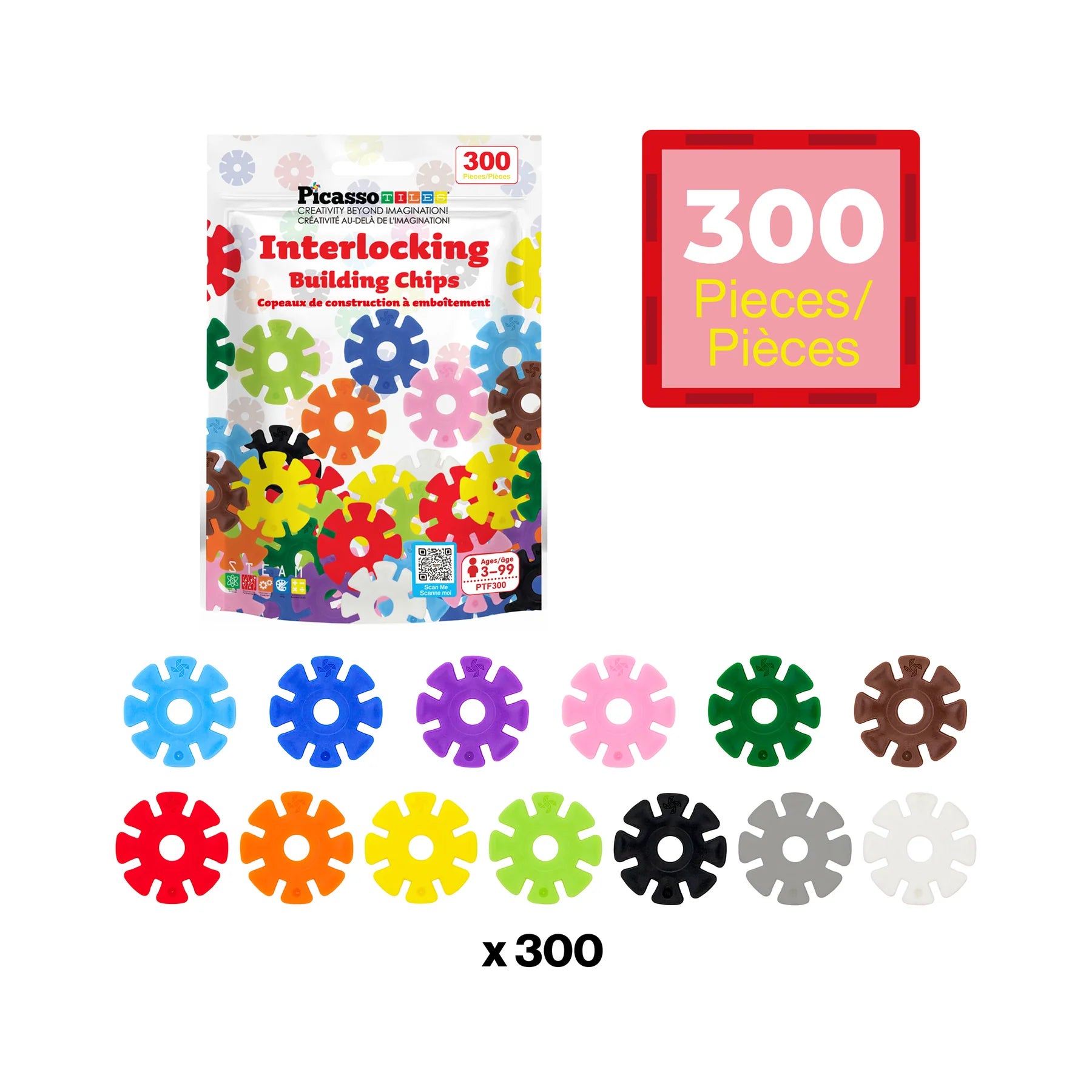Picasso Tiles Set Magnetic 300 Buc Cuburi Constructii Picptf300 024406